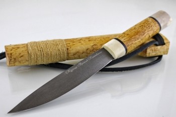 Северный нож средний "БЫHAХ" кованая ХВ-5. Рукоять и ножны карельская береза.